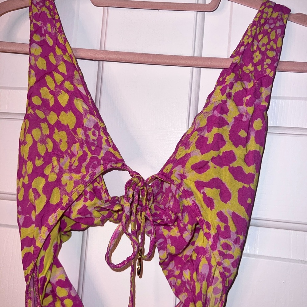 Luli Fama Vibrant Pink and Yellow Cheetah Cutout Romper - Picture 3 of 11